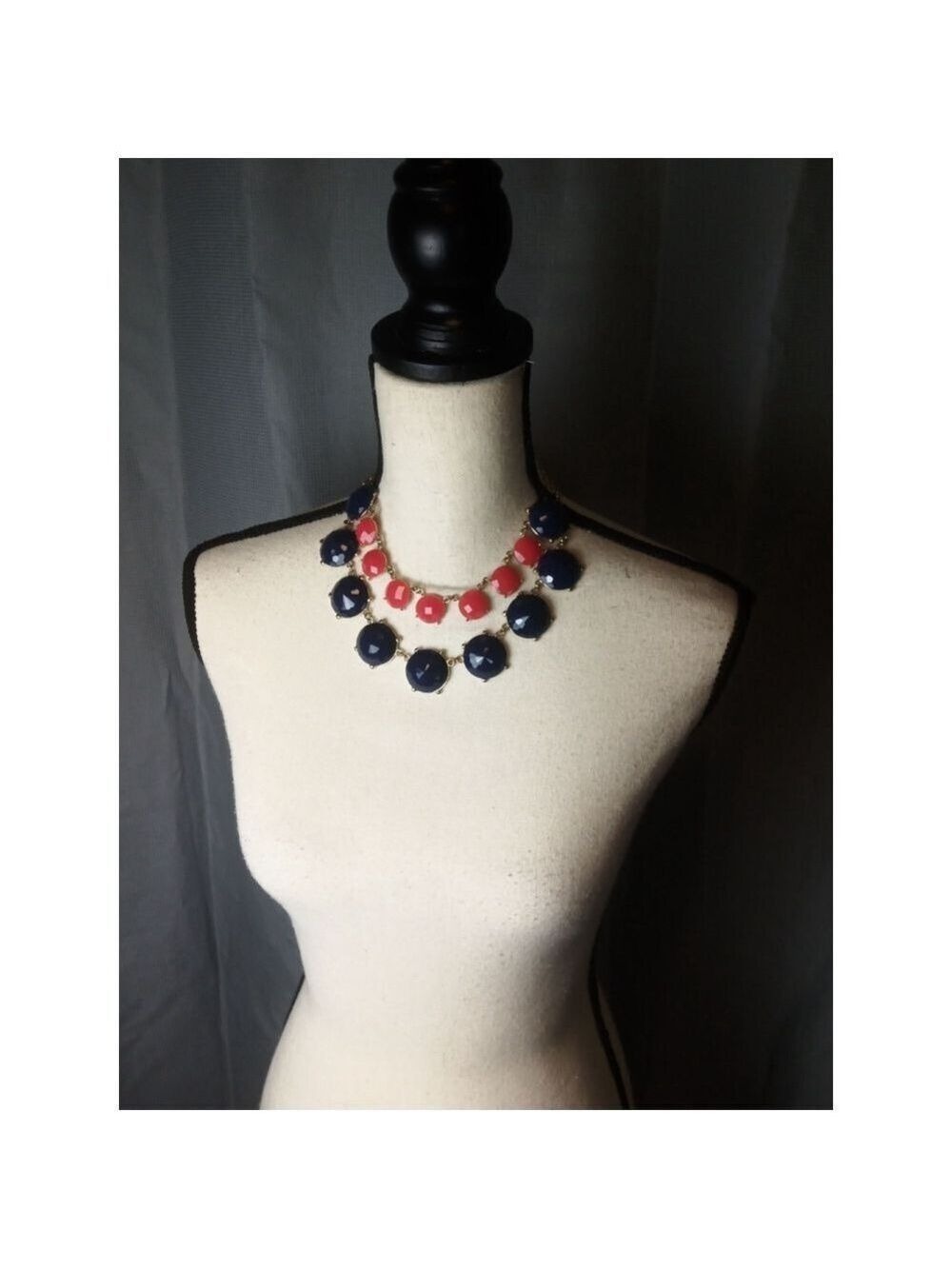 Gold Colored Chain Necklace Blue Pink Medallions